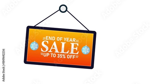 End of Year Sale Up to 35% Off Discount Promotion. 4K animation background footage for Christmas and Happy New Year, Holidays 