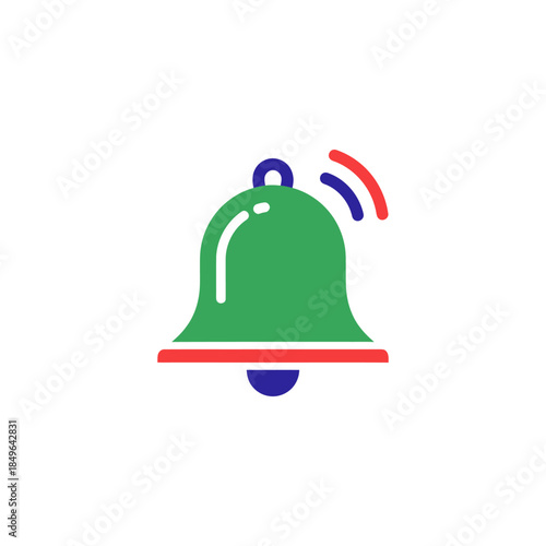 A green bell icon with red and blue accents ringing to signal a notification alert on a