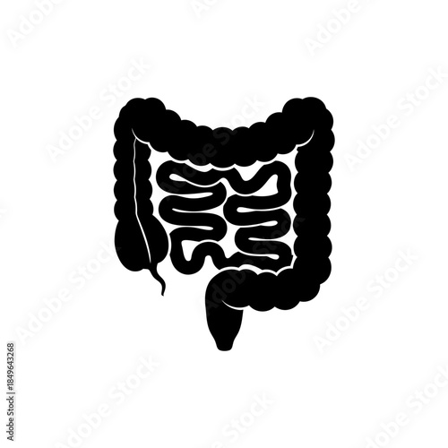 A black silhouette of the human large intestine for medical concepts