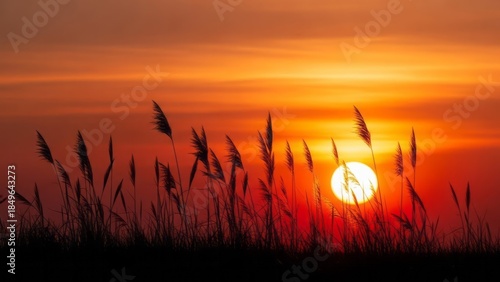 Sunset Over Tall Grass Silhouette Nature Landscape. Concept featuring sunset, grass, silhouette, nature, landscape.