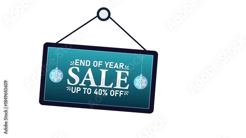 Merry christmas sign. End of Year Sale Up to 40% Off Discount Promotion. 4K animation background footage for Christmas and Happy New Year, Holidays 