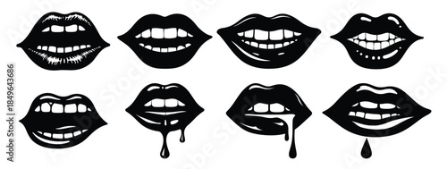 Nine Black Lips With White Teeth And Drips mouth