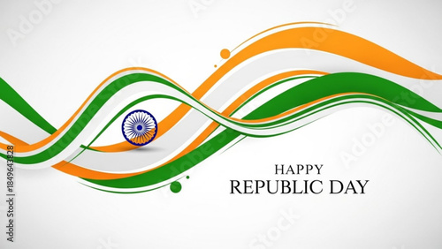 Abstract Indian flag waves with Happy Republic Day text representing national pride and celebration perfect for patriotic graphic design