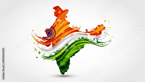Abstract map of India in Indian flag colors splash paint brush strokes national symbol for Independence Day and Republic Day celebrations