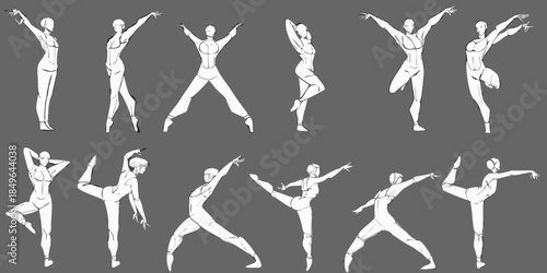 Dynamic figure drawing poses a collection of stylized human forms in motion