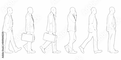 A sequence of sketches depicting a man walking in various stages of motion
