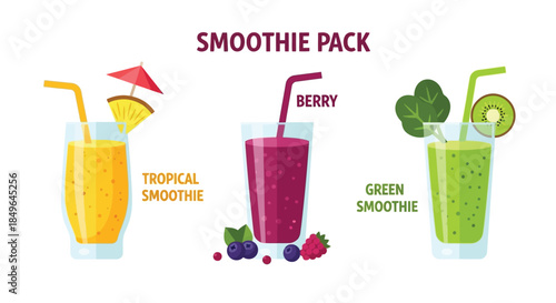 Smoothie Pack - Tropical, Berry, and Green Smoothies.