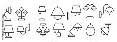 Lamp and lantern icon set, outline design vector