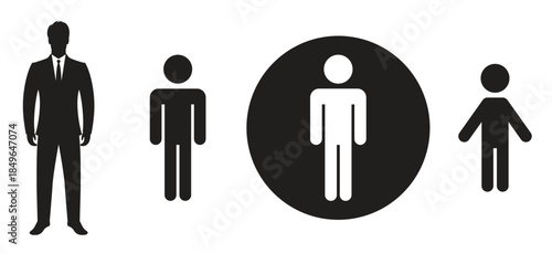  man set black and white icons man in suit icon