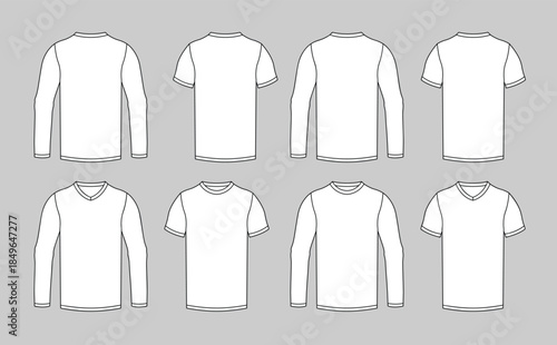 Men White T-Shirt With Long And Short Sleeve Mock Up Template