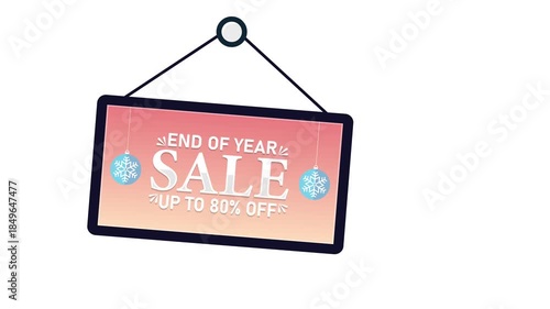 Merry christmas sign. End of Year Sale Up to 80% Off Discount Promotion. 4K animation background footage for Christmas and Happy New Year, Holidays 