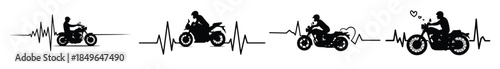 Motorcycle rider heartbeat silhouette collection biker