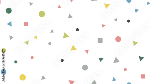 Colorful geometric shapes scattered on a white background in a flat lay composition.