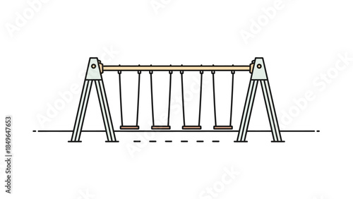 A detailed illustration of a multi-seat swing set designed for a playground.