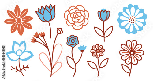 orange and blue floral garden illustration with watering cans