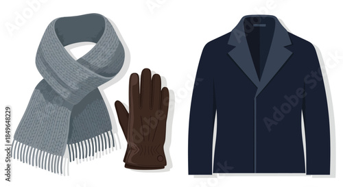 Winter Clothing Set Featuring Scarf Jacket and Gloves.