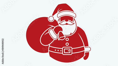 Red silhouette graphic of Santa Claus with a sack over his shoulder, ready to deliver presents for Christmas.