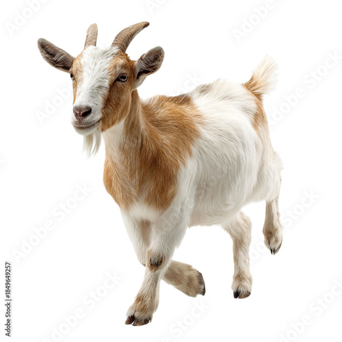 PNG of A playful brown and white goat frolicking, showcasing its lively spirit and distinct features.