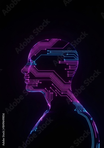 AI profile silhouette with glowing circuit patterns
