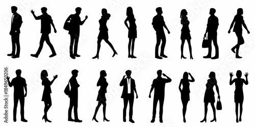 A collection of diverse silhouetted people in various poses and attire