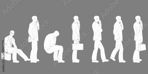 A grayscale depiction of a man s life stages from youth to old age
