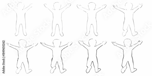 Simple sketch depicting multiple human figures with arms outstretched upwards