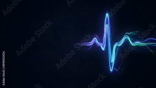 Glowing blue ECG heartbeat on dark background.