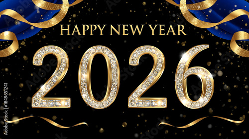 Happy New Year 2026 Greetings for flyers, banners, backgrounds, greetings, text space, cards, posters.