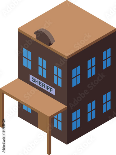 Isometric view of a classic wild west sheriff's office, representing law enforcement in a frontier town
