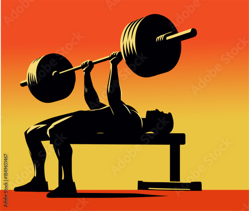 Black and White Silhouette – Bench Press at Sunrise