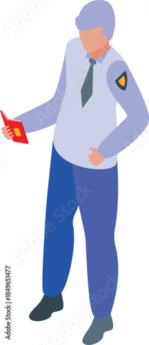 Border guard officer holding passport verifying identity document for border control