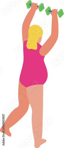 Curvy woman exercising with dumbbells in a swimming pool during an aqua aerobics session