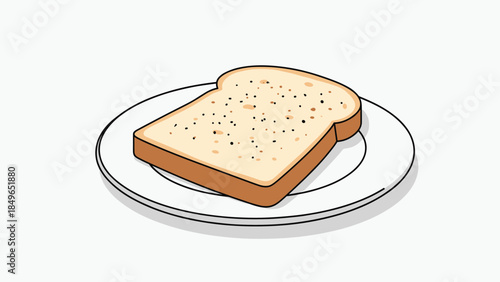 Single Slice of Toasted Bread on a White Plate Vector Illustration