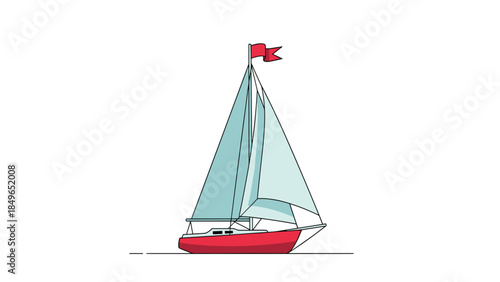 Red Sailboat with Flag Vector Illustration