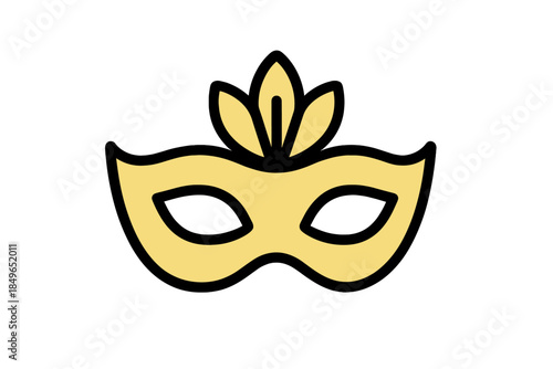 Yellow Masquerade Mask with Feathers on Dark Gradient Background