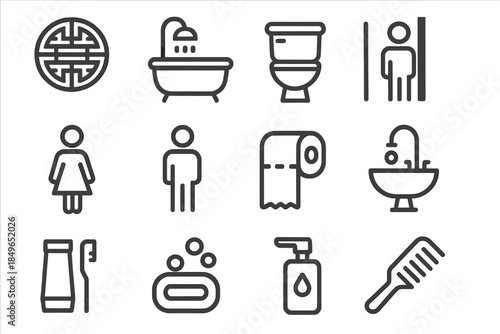 Bathroom icons set on a dark background