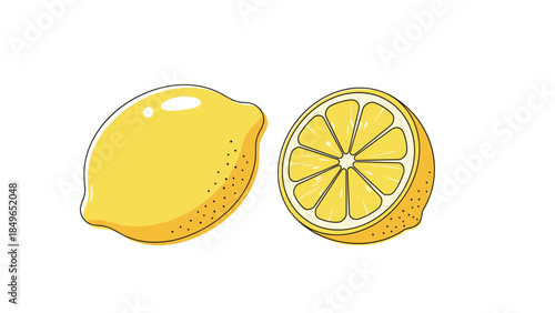 Whole Lemon and Sliced Lemon Half Vector Illustration