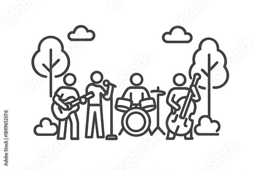 Line art band playing music outdoors