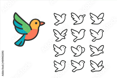 Colorful abstract bird icon with multiple white dove outlines