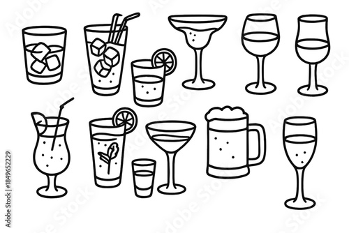 Collection of stylized alcoholic beverage glasses