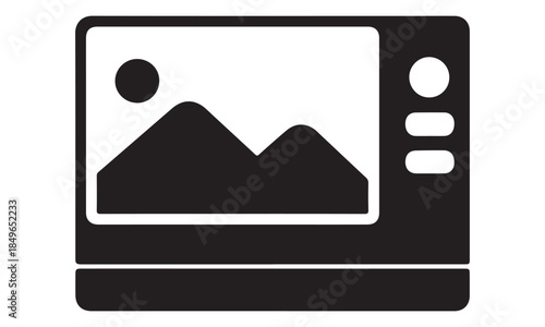 Modern digital photo frame with scenic mountain landscape