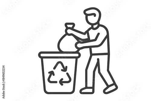 Man throwing garbage bag into recycling bin