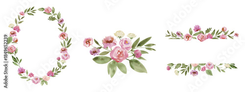 Elegant watercolor pink bouquet set.