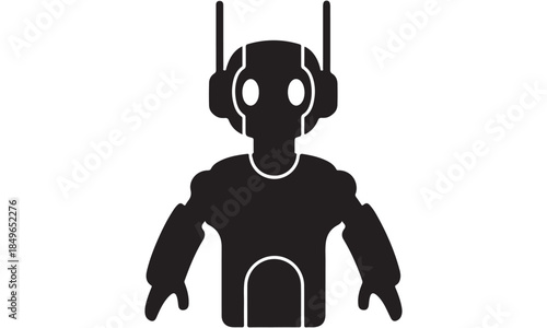 Modern robot character in sleek headset with antennae