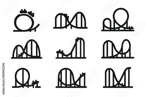 Roller Coaster Icons Set on Dark Background