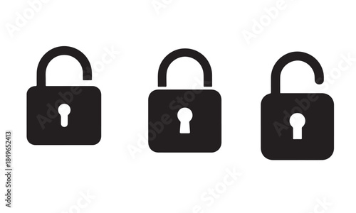 Three black padlock icons in different positions on white
