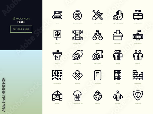 Peace Line Icons - Society, Conflict and Resolution.