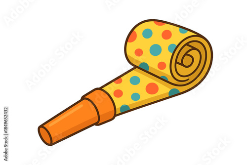 Rolled party horn with polka dots