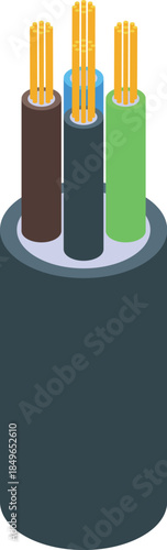 Close up of an electric cable showing copper wires, representing power, connection, and electrical systems