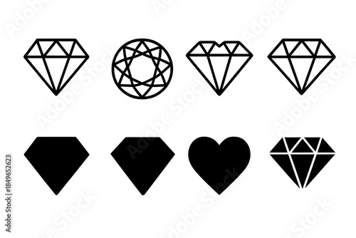 Collection of diamond and heart icons